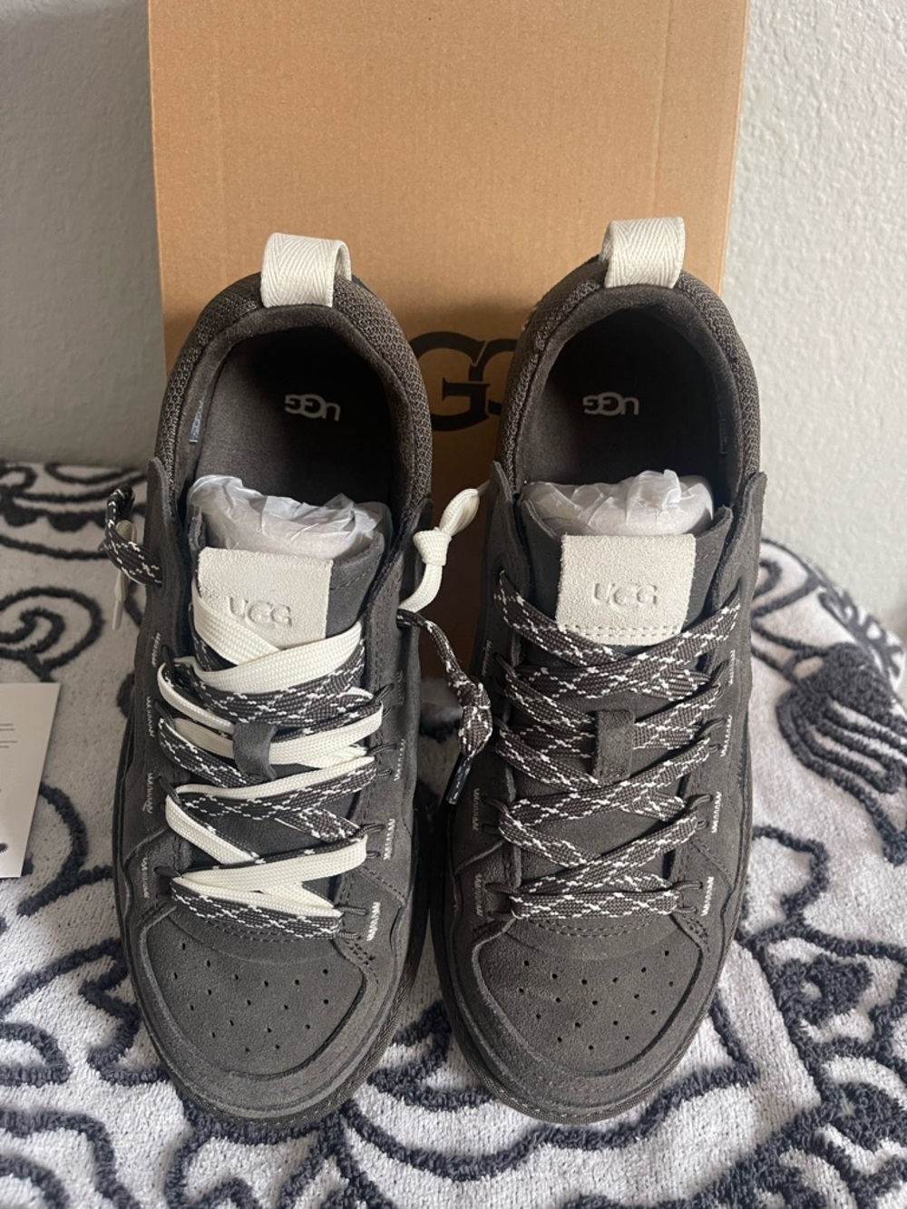 UGG Women's Charcoal Gray Suede Athletic Sneakers with White Accents